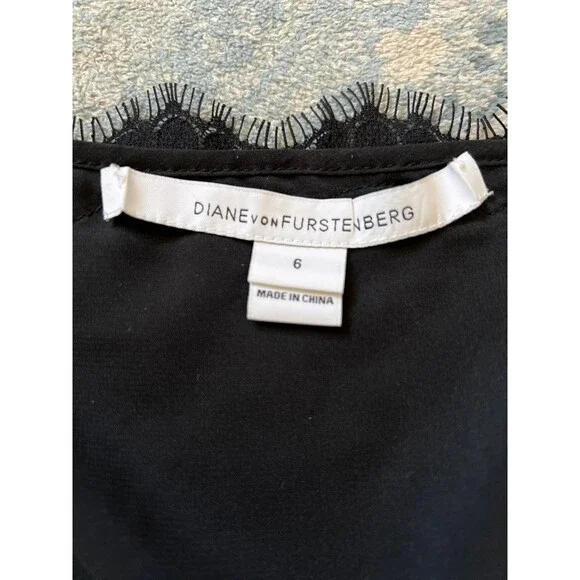 Diane von Furstenberg Shirt 6 Women Blk Lace Top ButtonUp Sheer Long Sleeve $298 - Picture 12 of 12